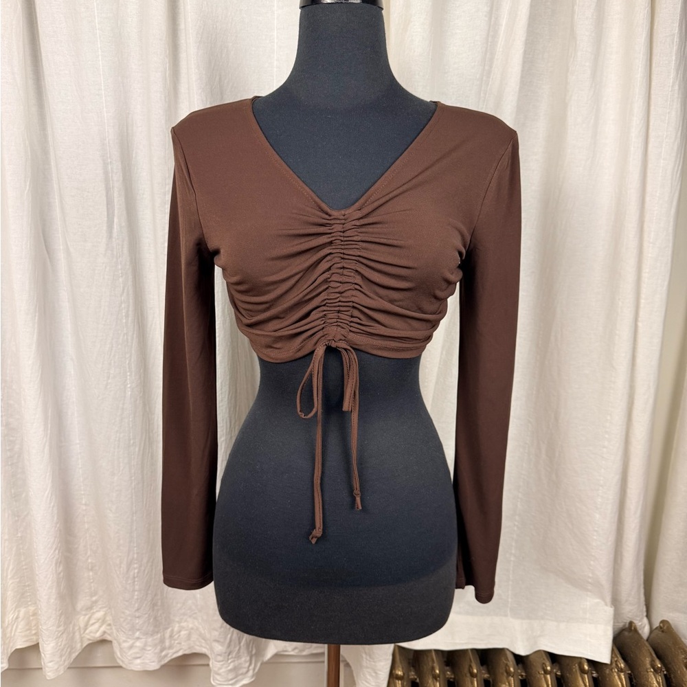Brown Ruched Crop Top